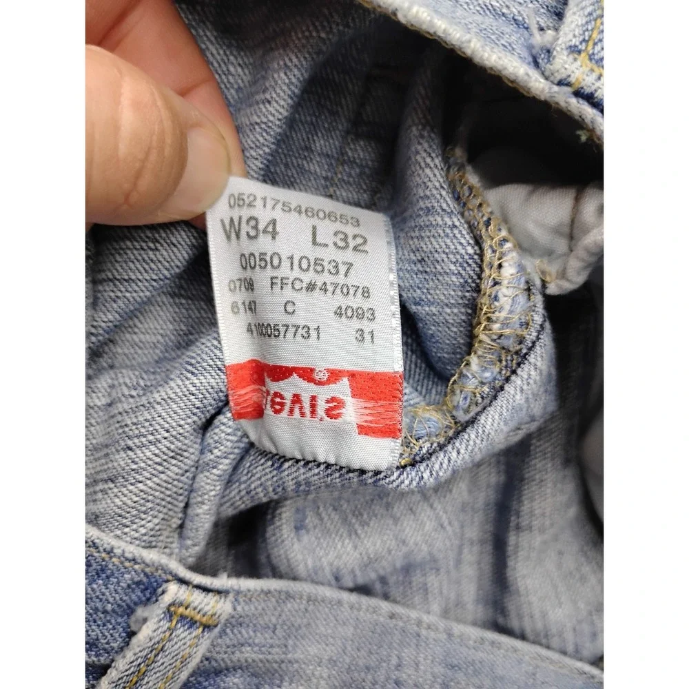 Levis 501 Original Button Fly Jeans Mens 34x32 Light Wash Blue Faded Y2K Denim